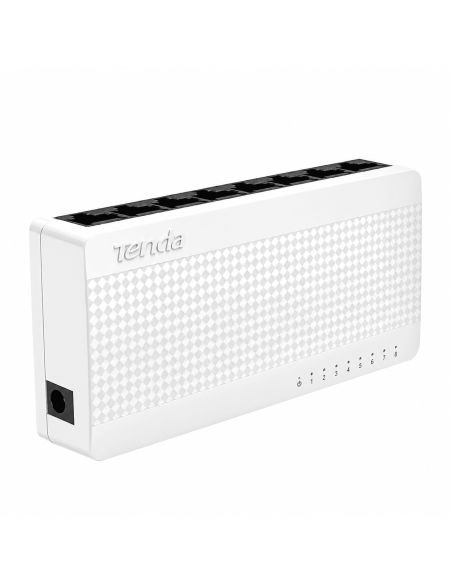 Switch Tenda S108 8 Puertos 10/100 Silencioso 6kV, referencia S108, detalle de conectores y puertos