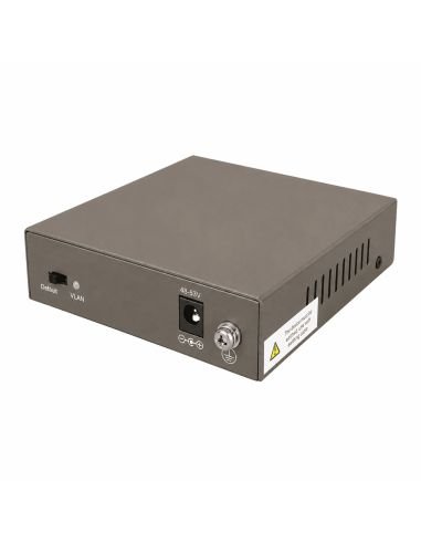Switch PoE Tenda 4 Puertos Gigabit 58W 802.3af/at, referencia TEG1105P-4-63W, detalle de conectores y puertos