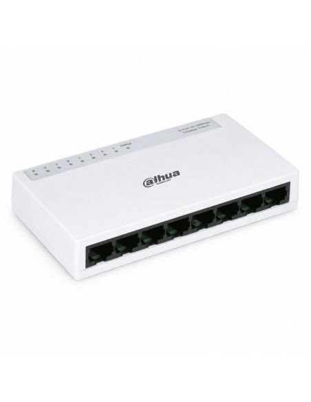 Switch Dahua 8 Puertos Gigabit No Administrable, referencia DH-PFS3008-8GT-L, vista en ángulo