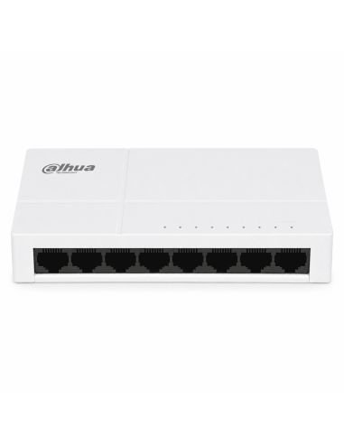 Switch Dahua 8 Puertos Gigabit No Administrable, referencia DH-PFS3008-8GT-L, detalle de conectores y puertos