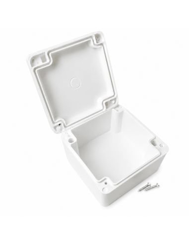 Caja de Paso Plástica 10x10 cm con Tornillos, referencia CAJA10X10, vista en ángulo