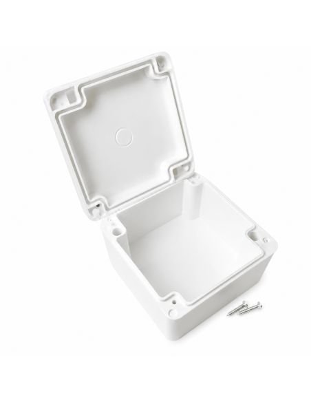 Caja de Paso Plástica 10x10 cm con Tornillos, referencia CAJA10X10, vista en ángulo