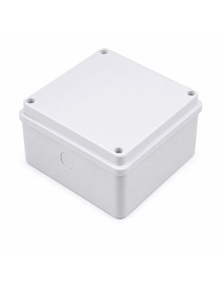 Caja de Paso Plástica 10x10 cm con Tornillos, referencia CAJA10X10, detalle de conectores y puertos