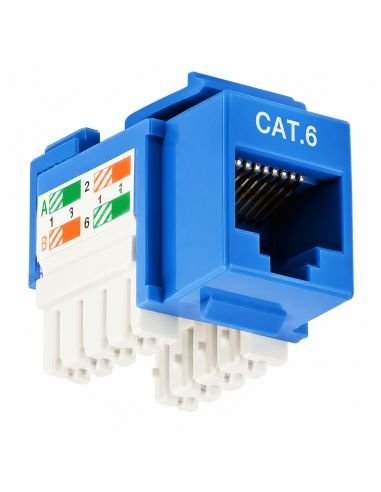 Jack RJ45 Cat 6 Azul para Roseta y Patch Panel, referencia JACK-RJ45, vista frontal