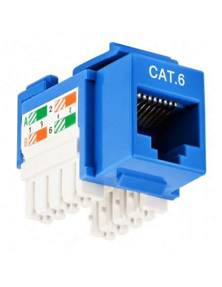 Jack RJ45 Cat 6 Azul para Roseta y Patch Panel, referencia JACK-RJ45, vista frontal
