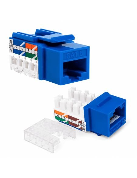 Jack RJ45 Cat 6 Azul para Roseta y Patch Panel, referencia JACK-RJ45, vista en ángulo