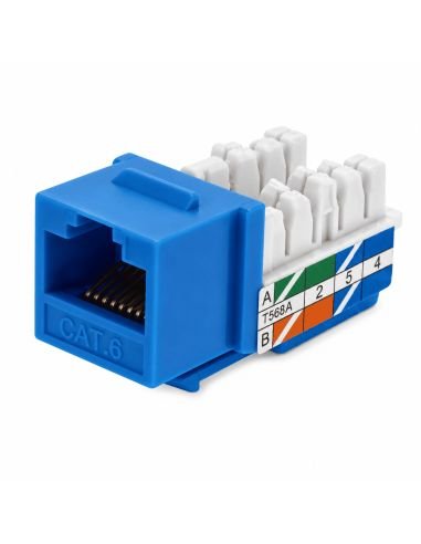 Jack RJ45 Cat 6 Azul para Roseta y Patch Panel, referencia JACK-RJ45, detalle de conectores y puertos