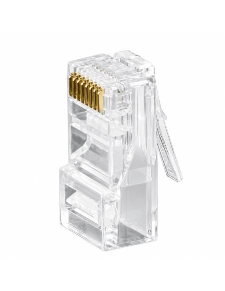 Conector RJ45 Cat 5 Plastico para Cable de Red, referencia RJ45CAT5E, vista en ángulo
