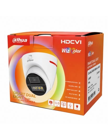 Cámara Dahua 2MP Domo Torreta WizColor Dual Light, referencia DH-HAC-HDW1249XN-IL-A-PRO-0280B-DIP, producto en uso