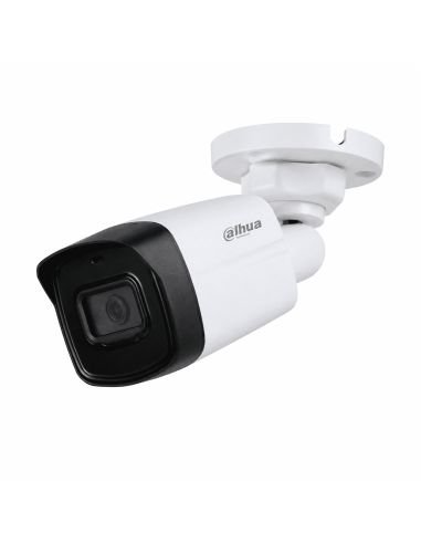 Cámara Dahua 4 en 1 2MP Bala Plástica IR 40m, referencia DH-HAC-HFW1200TLN-0280B-S6, detalle de conectores y puertos