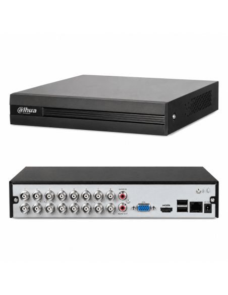 Grabador XVR Dahua 5MP 16CH Cooper AI Audio, referencia DH-XVR5116HS-I3-T, vista en ángulo