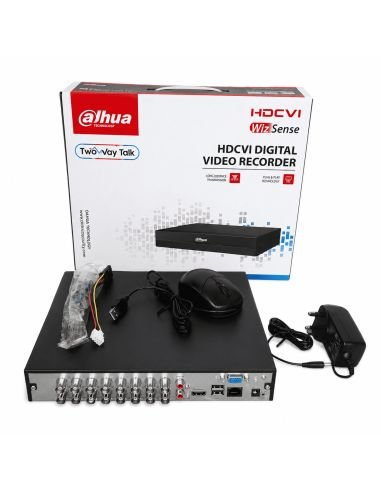 Grabador XVR Dahua 5MP 16CH Cooper AI Audio, referencia DH-XVR5116HS-I3-T, detalle de conectores y puertos