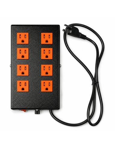 Multitoma Cuadrada Nacional 8 Salidas Color Naranja, referencia MULT8SC, detalle de conectores y puertos