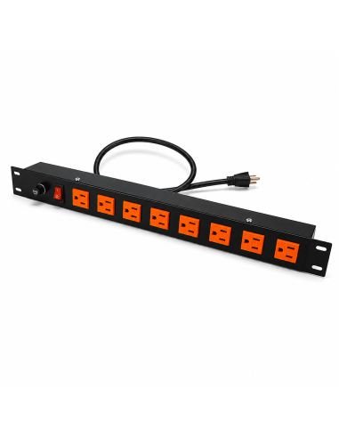 Multitoma Rack 8 Salidas con Switch de Encendido, referencia MULT8SL, detalle de conectores y puertos