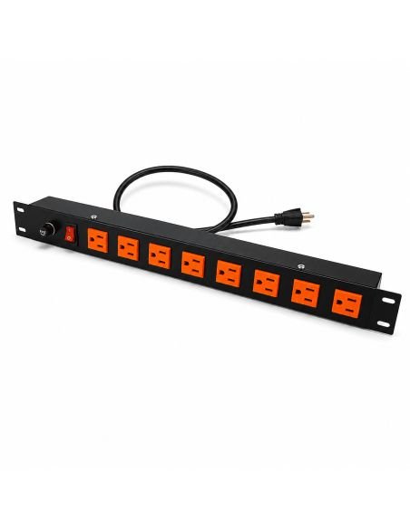 Multitoma Rack 8 Salidas con Switch de Encendido, referencia MULT8SL, detalle de conectores y puertos