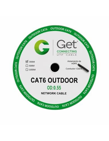 Cable UTP GET Cat 6E Exterior CCA Doble Cubierta, referencia GET6E-EX-305m, vista en ángulo