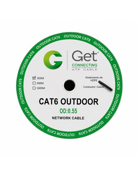 Cable UTP GET Cat 6E Exterior CCA Doble Cubierta, referencia GET6E-EX-305m, vista en ángulo
