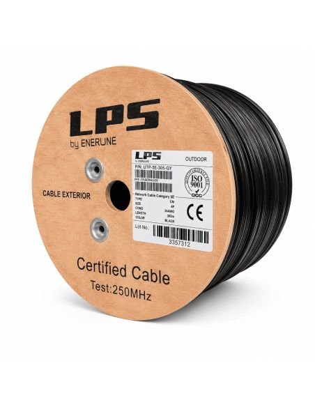 Cable UTP Cat 5E Exterior 100% Cobre Doble Chaqueta, referencia LPSUTPCAT5E100EXTBC, detalle de conectores y puertos