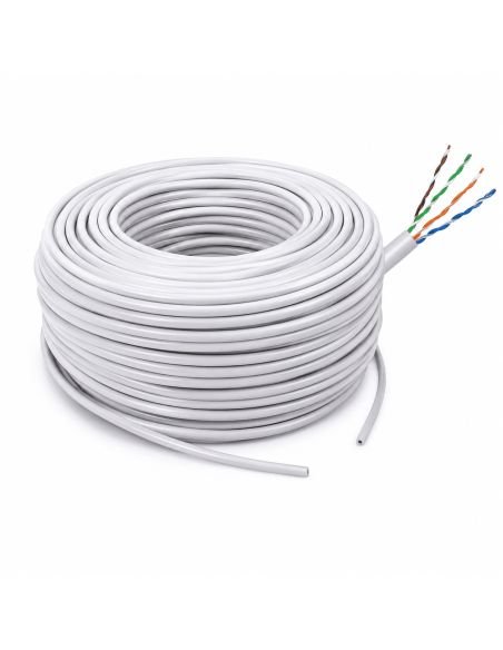 Cable UTP Cat 6E Interior 100% Cobre PoE Rollo 100 m, referencia LPSUTPCAT6100BC, detalle de conectores y puertos