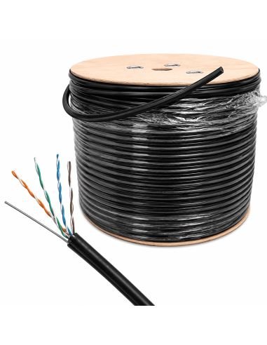 Cable UTP Cat 6 CCA Exterior para Cámaras IP 305 m, referencia POWERUTPCAT6EXT, detalle de conectores y puertos