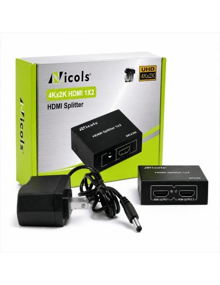 Splitter HDMI 2 Salidas Full HD 1080P Plug and Play, referencia 90010101, vista en ángulo