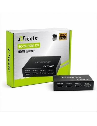 Splitter HDMI 4 Salidas 4K Ultra HD Simultaneas, referencia 90010102, detalle de conectores y puertos