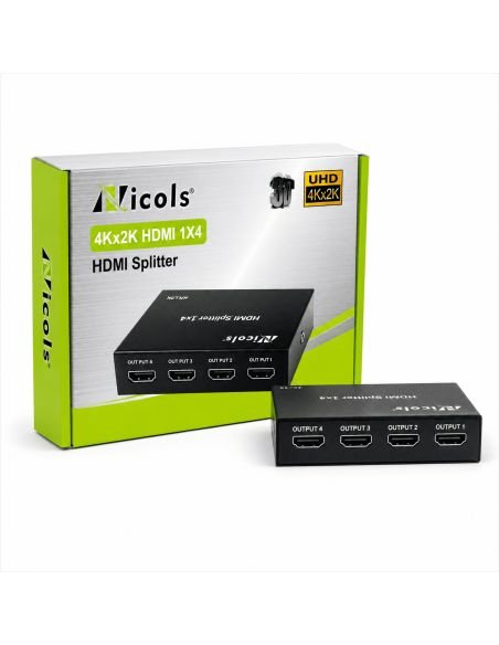 Splitter HDMI 4 Salidas 4K Ultra HD Simultaneas, referencia 90010102, detalle de conectores y puertos