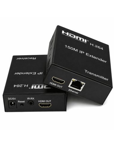 Extender HDMI Full HD a 150 Metros con MJPEG, referencia 90030125, detalle de conectores y puertos