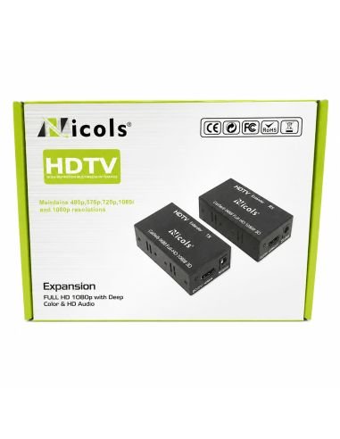 Extensor VGA 60 Metros por Cable de Red 100% Cobre, referencia 90030202, detalle de conectores y puertos