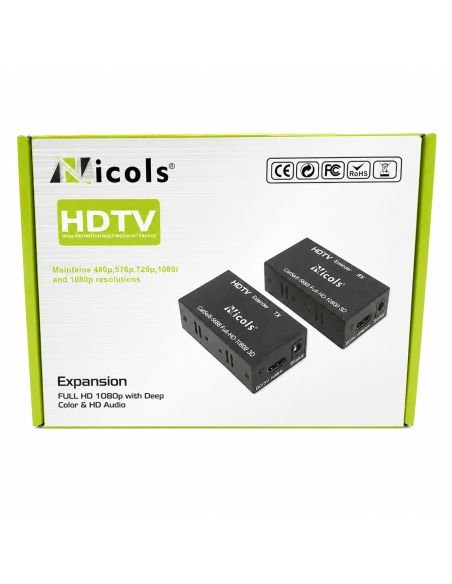 Extensor VGA 60 Metros por Cable de Red 100% Cobre, referencia 90030202, detalle de conectores y puertos