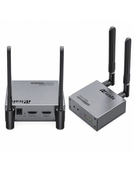 Extender HDMI Inalámbrico WiFi6 200 Metros Premium, referencia NC-E200WHX, detalle de conectores y puertos