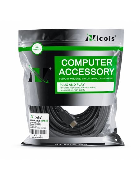 Cable HDMI 4K Encauchetado de 15 m con 2 Filtros, referencia 300167, detalle de conectores y puertos
