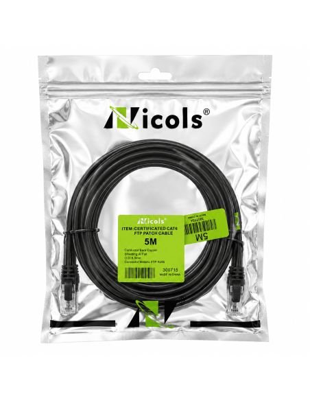 Patch Cord FTP Blindado Cat 6 de 5 m RJ45 Metalico, referencia 300705, detalle de conectores y puertos