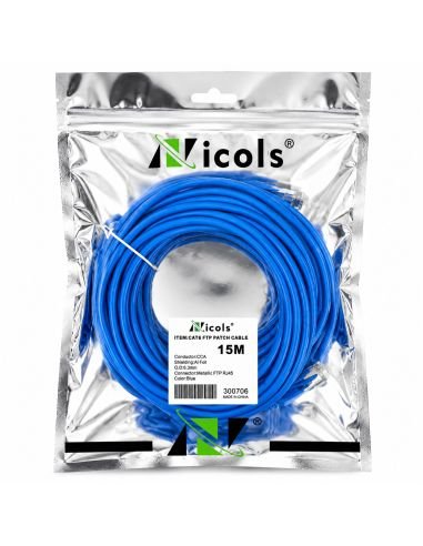 Patch Cord FTP Blindado Cat 6 de 15 m RJ45 Metalico, referencia 300707, detalle de conectores y puertos