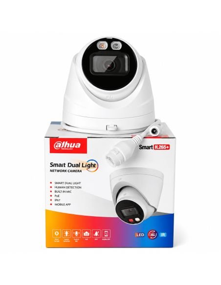 Cámara IP Dahua Domo 4MP Full Color Audio PoE IP67, referencia DH-IPC-HDW1439V-A-IL, contenido del empaque