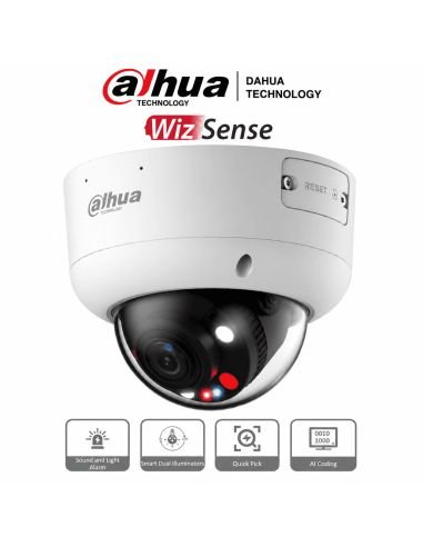 Cámara IP Dahua Domo Metalico 2MP IK10 Dual Light PoE, ref DH-IPC-HDBW2249EP-S-IL-0280B, detalle de conectores y puertos