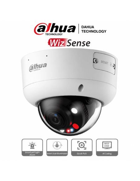 Cámara IP Dahua Domo Metalico 2MP IK10 Dual Light PoE, ref DH-IPC-HDBW2249EP-S-IL-0280B, detalle de conectores y puertos