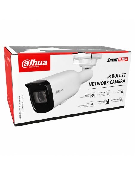 Cámara IP Dahua Bala 4MP Motorizada 2.8-12mm IR 50m PoE, referencia DH-IPC-HFW1431T1N-ZS-S4, detalle de conectores y puertos