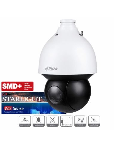 Domo PTZ IP 4MP Zoom 32X IR 150m IK10 Dahua, referencia DH-SD5A432GB-HNR, detalle de conectores y puertos