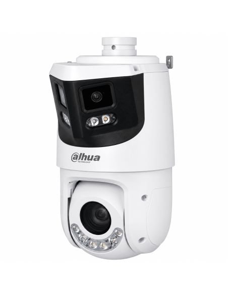 Cámara IP Dual 180 8MP + PTZ 4MP 25X Dahua, referencia DH-SDT4E425-8P-GB-APV1-0280-S2, detalle de conectores y puertos