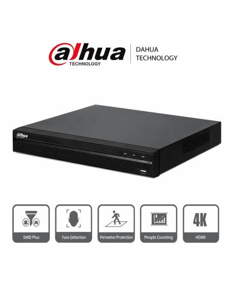 NVR IP 8 Canales SIN PoE 12MP SMD Dahua, referencia DHI-NVR2108HS-4KS3, detalle de conectores y puertos