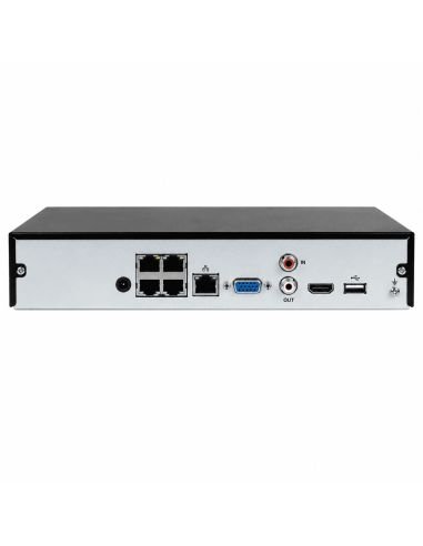 NVR IP 4 Canales PoE H.265+ 4 Puertos 36W Dahua, referencia DHI-NVR1104HS-P-S3H-V2, vista en ángulo
