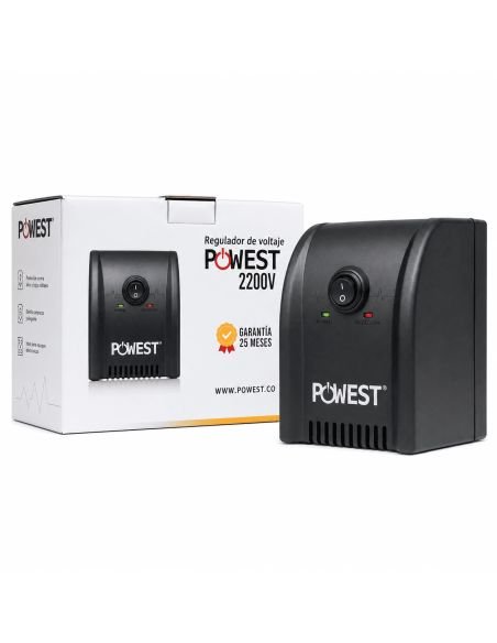 Regulador de Voltaje Powest 2200VA 8 Salidas NEMA, referencia NRP2200-7313, detalle de conectores y puertos