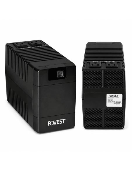 UPS Interactiva Powest 500VA para DVR y PC, referencia NUIMN-7268, detalle de conectores y puertos