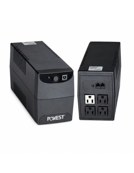UPS Interactiva Powest 750VA con AVR Estabilizador, referencia NUIMN-7269, detalle de conectores y puertos