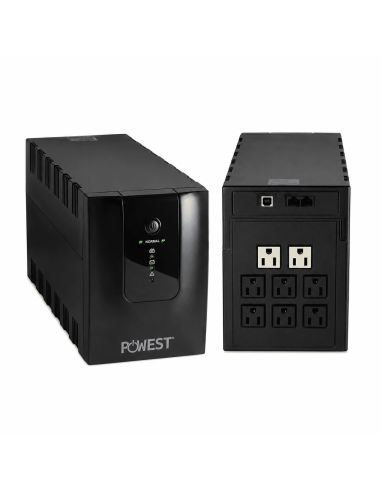 UPS Interactiva Powest 1250VA 600W 4 Tomas AVR, referencia NUIMN-7282, detalle de conectores y puertos