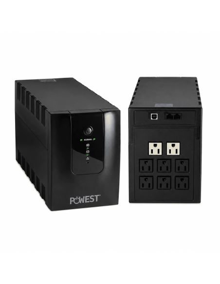 UPS Interactiva Powest 1250VA 600W 4 Tomas AVR, referencia NUIMN-7282, detalle de conectores y puertos