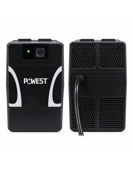 UPS Interactiva Powest 625VA para DVR PC y Modem, referencia NUIMN-7279, detalle de conectores y puertos