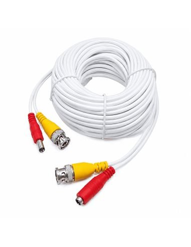 Cable Video y Energía Armado 20 metros Blanco SAT, referencia CABVDCOR20M, detalle de conectores y puertos