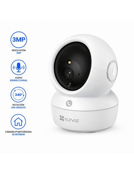 Cámara EZVIZ TY1 Pro 2K 3MP Motorizada Interior WiFi, referencia CS-TY1-R105-1L3WF, vista en ángulo